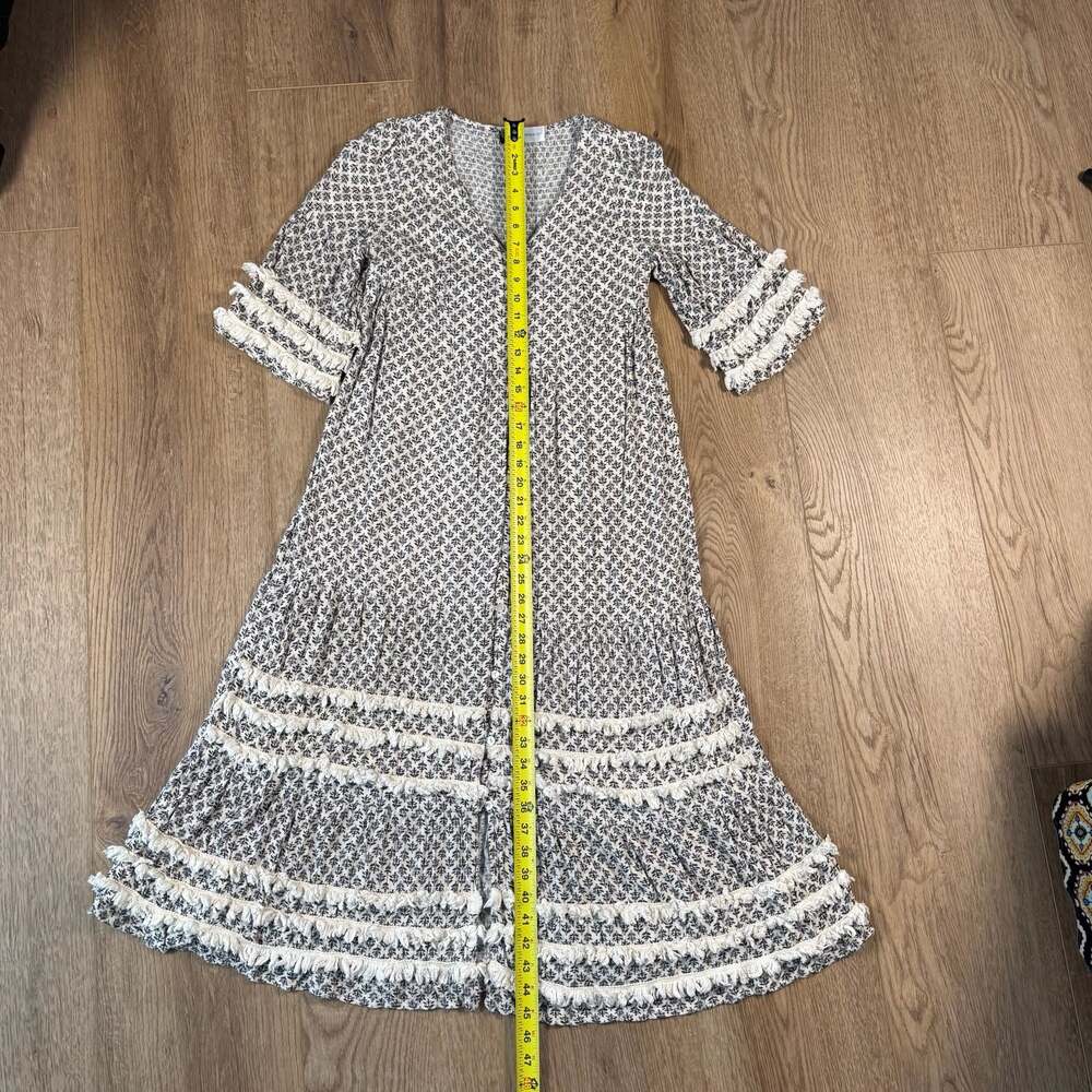 Piper & Scoot Exclusive Boho Fringe Trim Button Down Maxi Dress XS - Picture 8 of 13